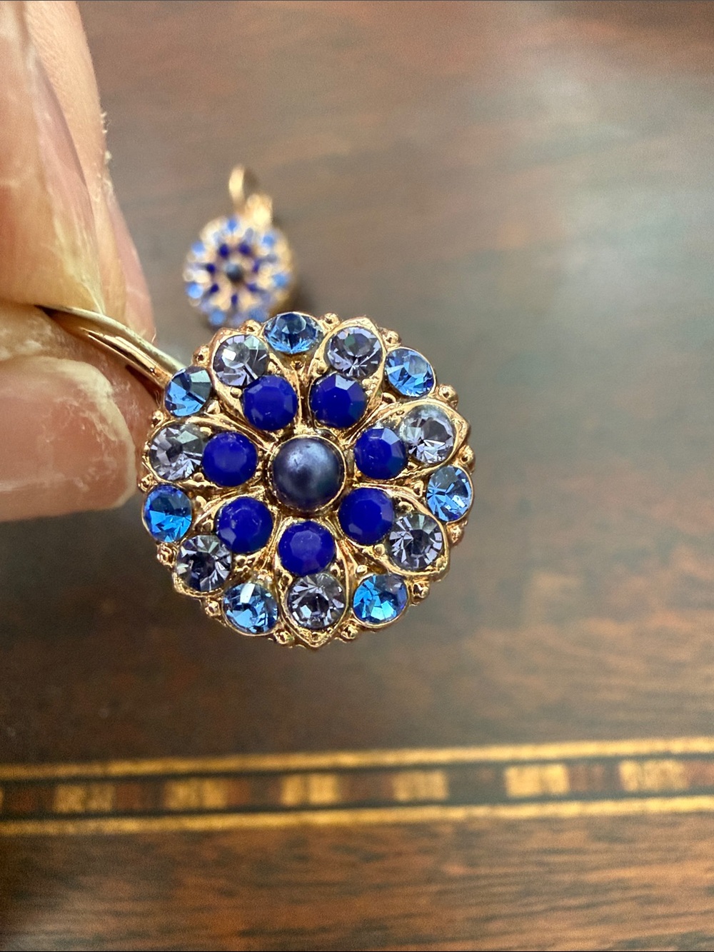 Mariana Rose Gold-Tone Blue and Tanzanite Purple Crystal Floral Drop Earrings - Picture 6 of 7